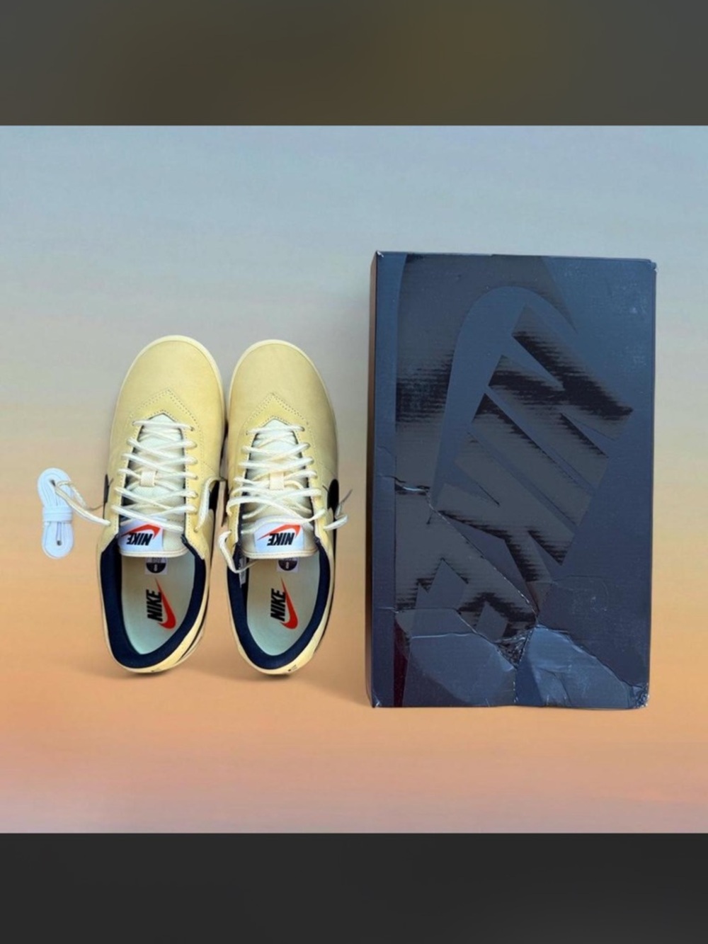 Nike Yellow Leather Low-Top Sneakers with Black Swoosh